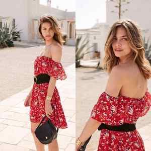 Sezane Alba dress off the shoulders in red floral size Medium